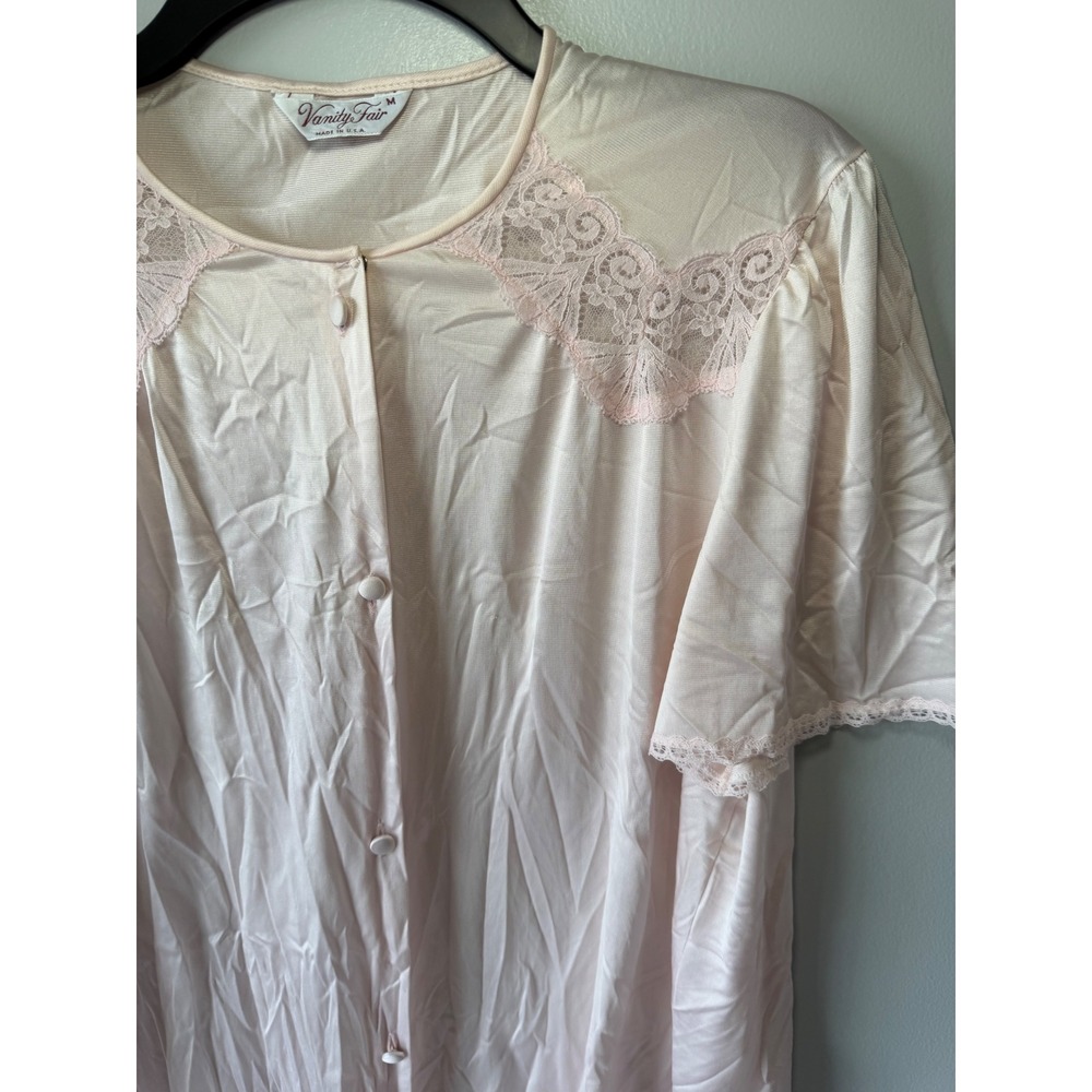 Vintage Vanity Fair Pink Lace Bed Top Short Sleeve Button Front Sleepwear M - Picture 5 of 12